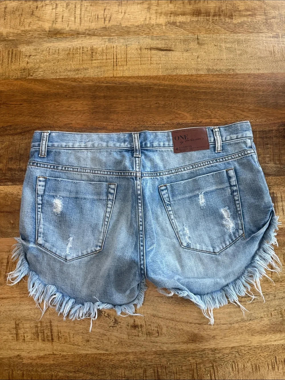 One Teaspoon Light Blue Bandits Distressed Cutoff Denim Shorts